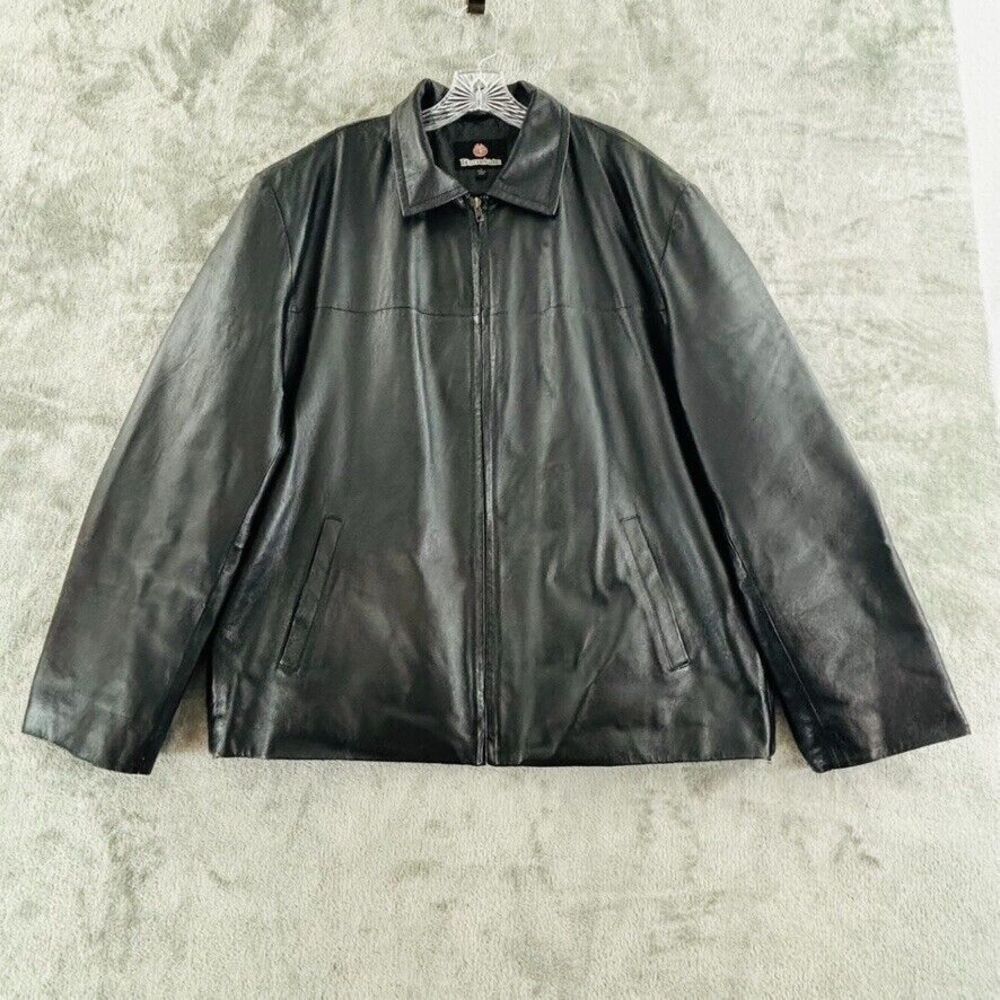 Burnside Leather Coat Mens L Black Zip Closure Pockets Lined Jacket Side Zippers